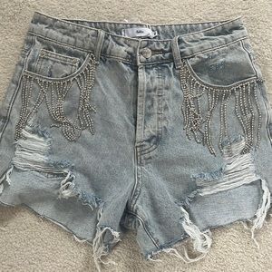 Rhinestone fringe shorts